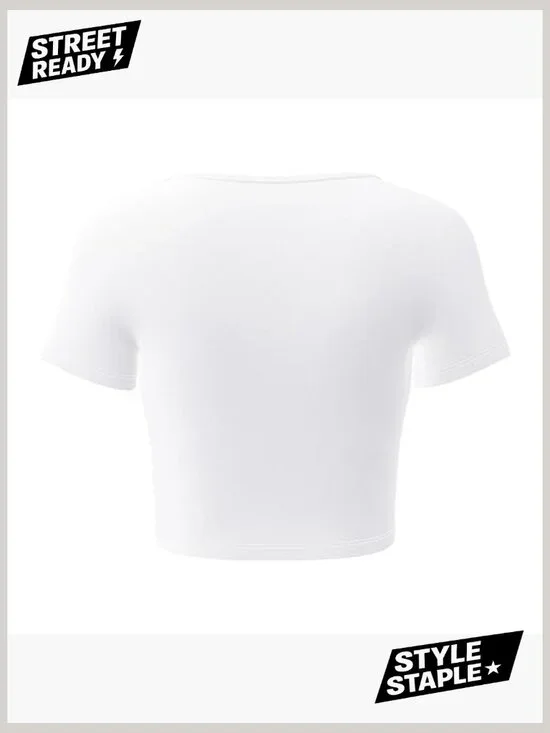 Slim Fit Scoop Neck Crop Top, Soft Cotton Blend, Casual Summer Tee - Picture 5 of 7